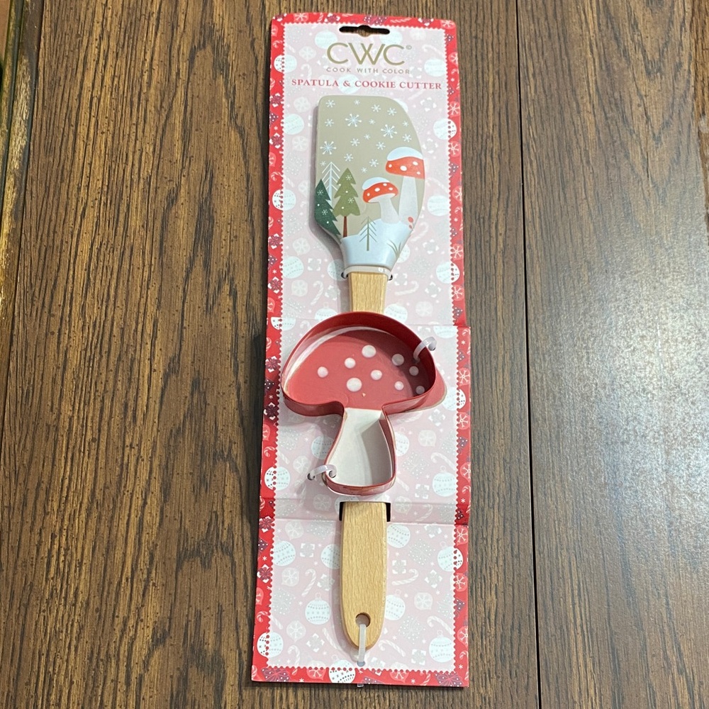 “5/$20” Cook With Color mushroom themed spatula and cookie cutter